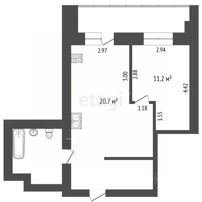 1-к кв. Белгородская область, Белгород ул. Щорса, 45д (44.8 м) - Фото 2