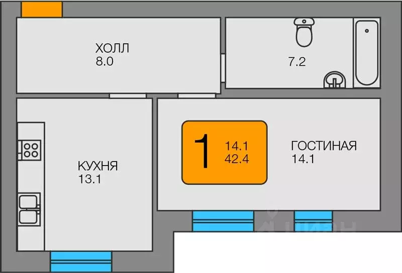 1-к кв. Калининградская область, Янтарный пгт ул. Советская, 104б ... - Фото 0