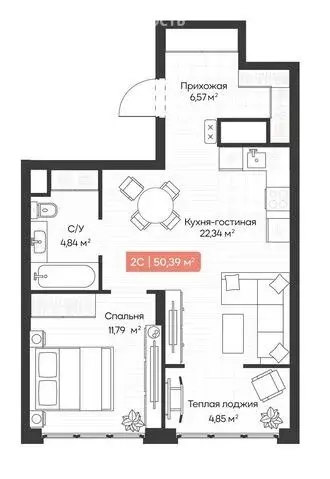 2-комнатная квартира: Новосибирск, Ленинградская улица, 340 (50.4 м) - Фото 0