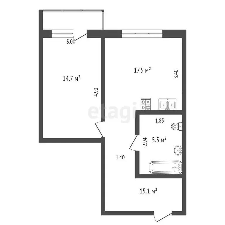 1-комнатная квартира: Абакан, улица Некрасова, 37 (48.4 м) - Фото 0