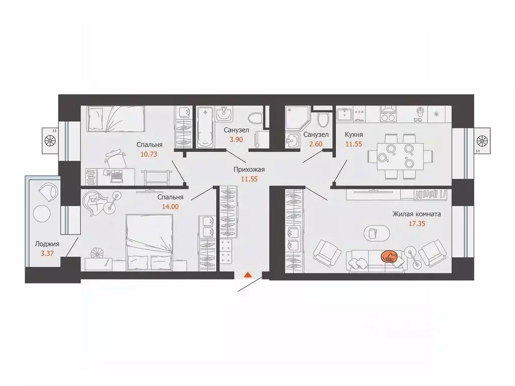 3-к кв. Удмуртия, Завьяловский район, с. Первомайский Икигай жилой ... - Фото 1