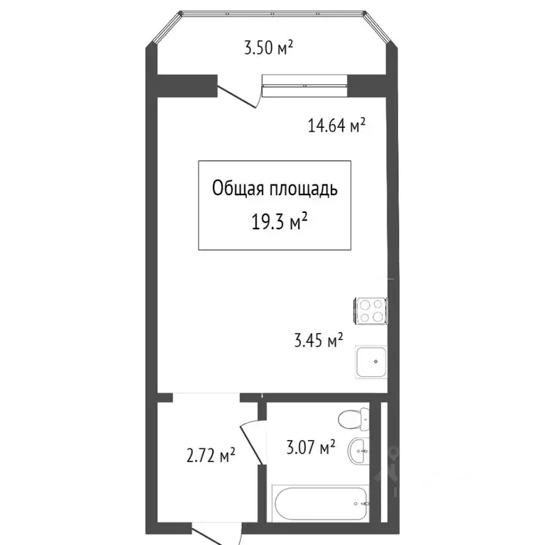 Студия Новосибирская область, Новосибирск ул. Одоевского, 1/8 (19.0 м) - Фото 1