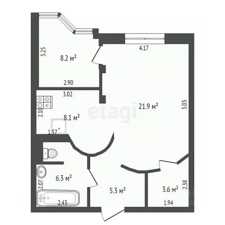 2-к кв. Ханты-Мансийский АО, Сургут ул. Генерала Иванова, 3/2 (53.8 м) - Фото 1