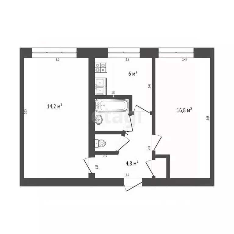 2-к кв. Мордовия, Саранск ул. Попова, 62 (43.0 м) - Фото 1