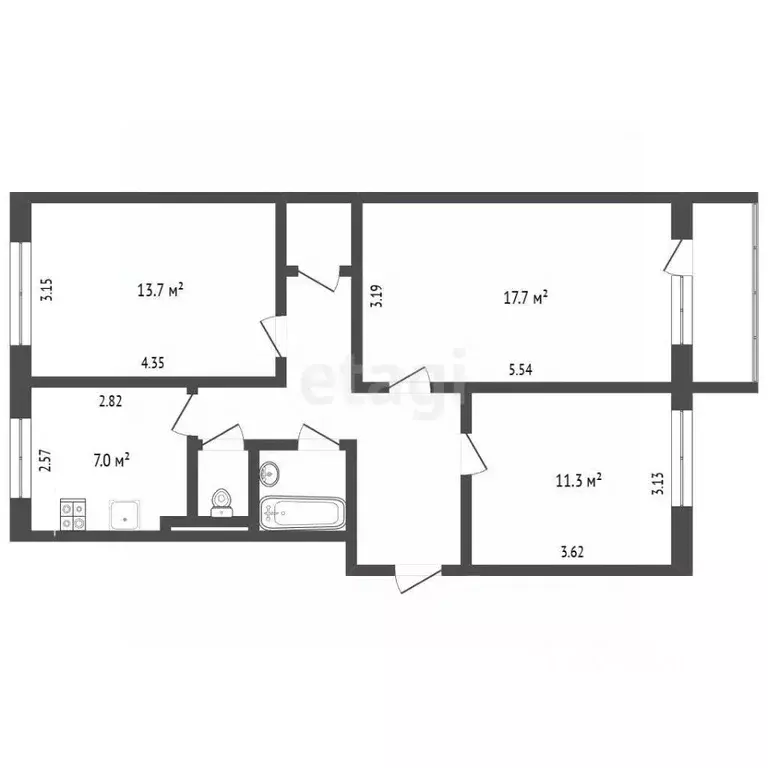3-к кв. Ямало-Ненецкий АО, Муравленко ул. 70 лет Октября, 32 (64.9 м) - Фото 1