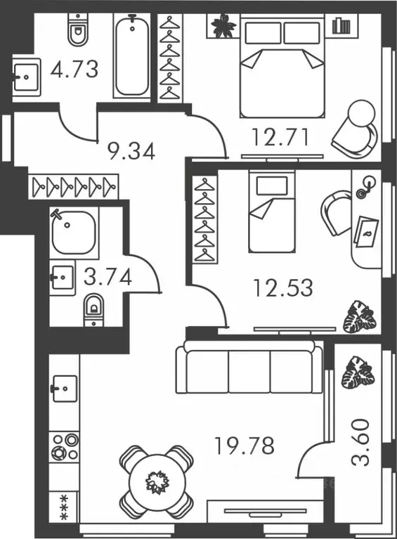 2-к кв. Тульская область, Тула ул. Карпова, 103А (66.43 м) - Фото 1