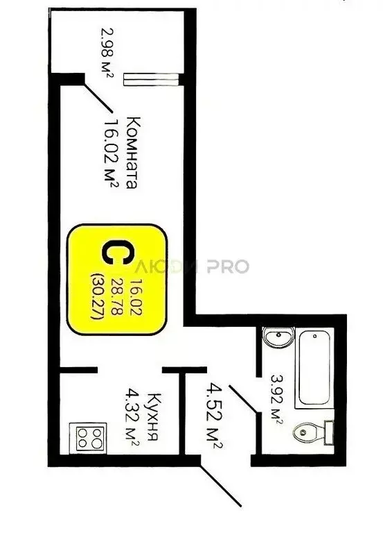 Квартира-студия: Воронеж, улица Независимости, 78Бк4 (30.3 м) - Фото 1