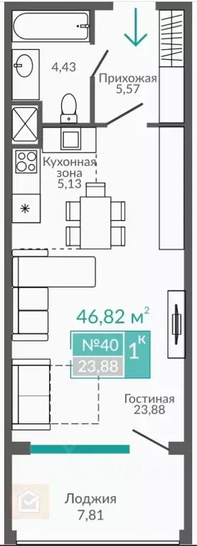 1-к кв. Крым, Евпатория ул. Симферопольская, 2Ф (46.82 м) - Фото 2
