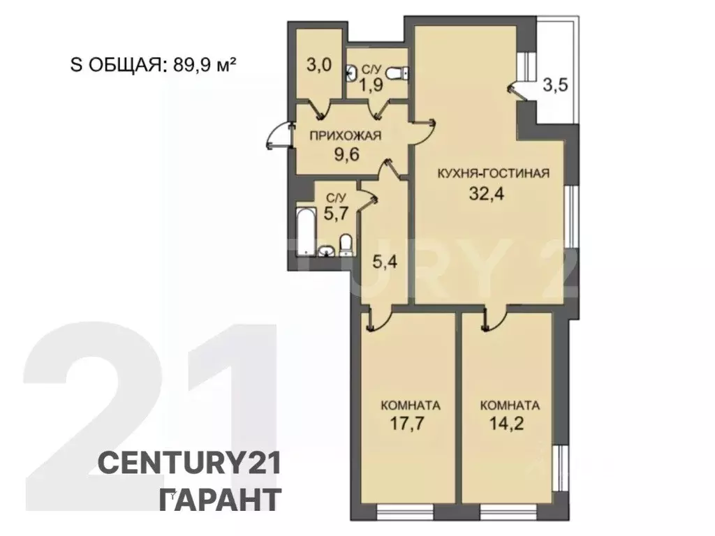 3-к кв. Санкт-Петербург Тихорецкий просп., 33к1 (89.9 м) - Фото 2