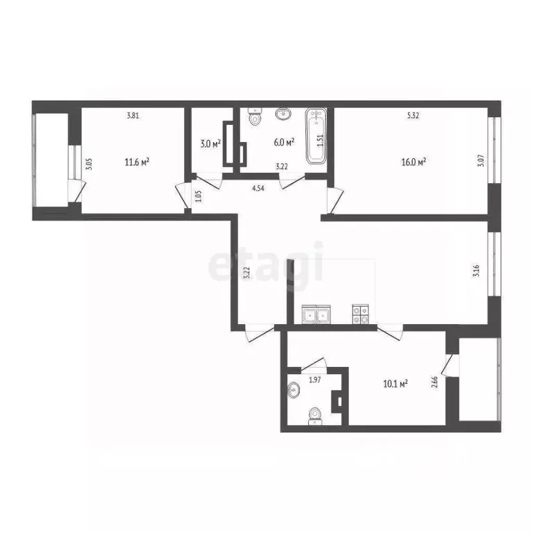 3-к кв. Тюменская область, Тюмень ул. 50 лет Октября, 57Б (82.6 м) - Фото 2