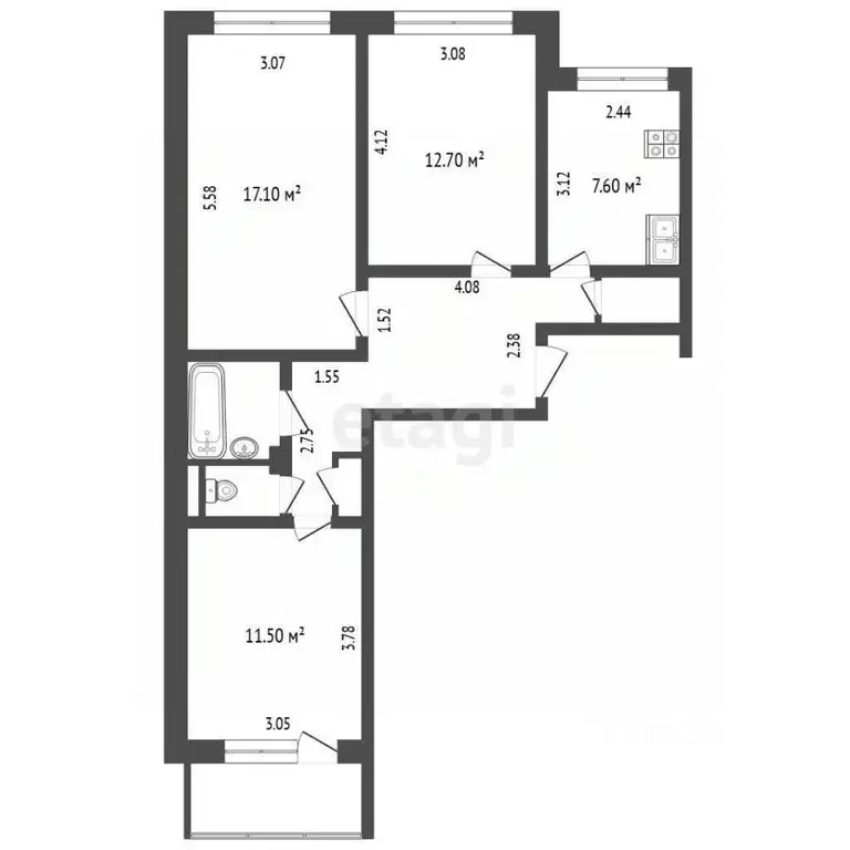3-к кв. Чувашия, Чебоксары ул. Лебедева, 9 (77.8 м) - Фото 2