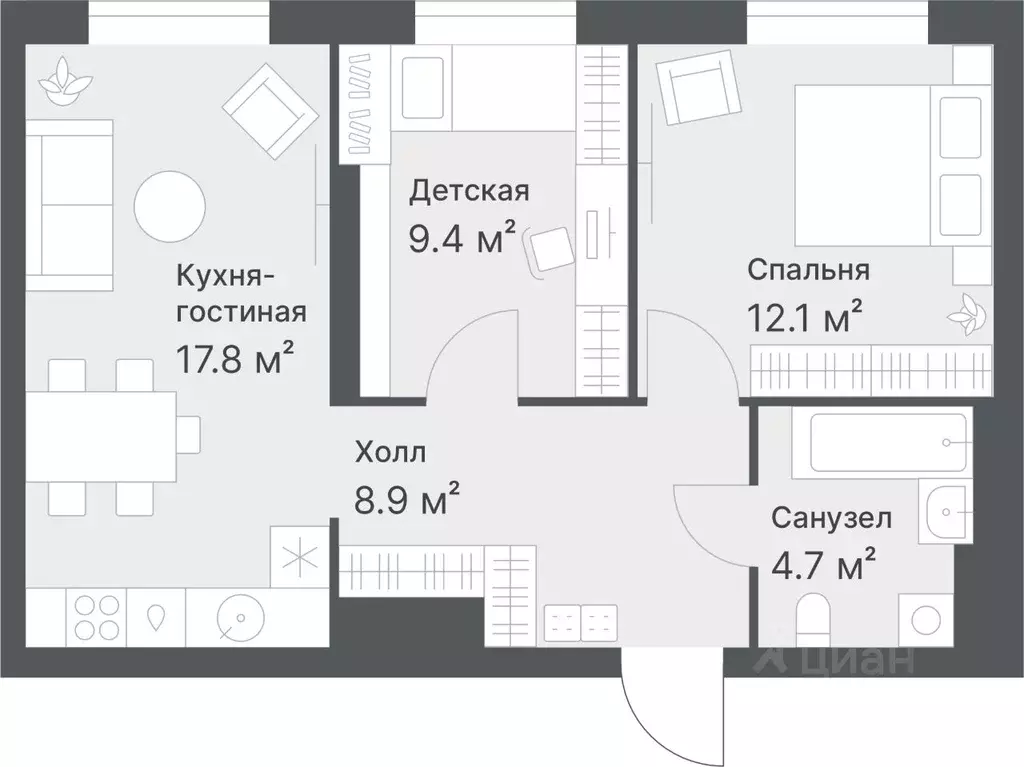 2-к кв. Тюменская область, Тюмень Кремлевская ул., 95 (52.9 м) - Фото 0