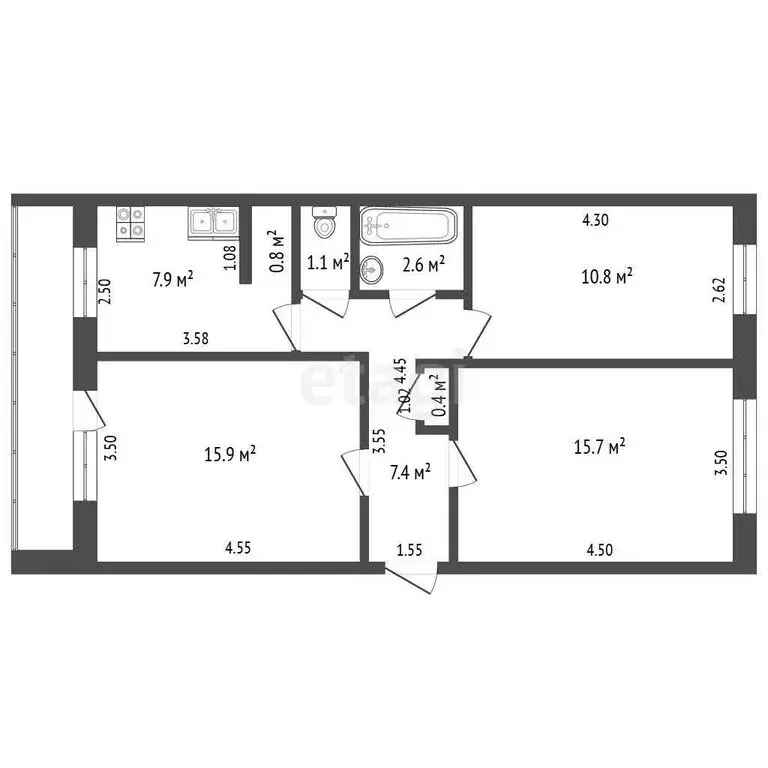 3-комнатная квартира: Вычегодский, Загородная улица, 2 (62.6 м) - Фото 0