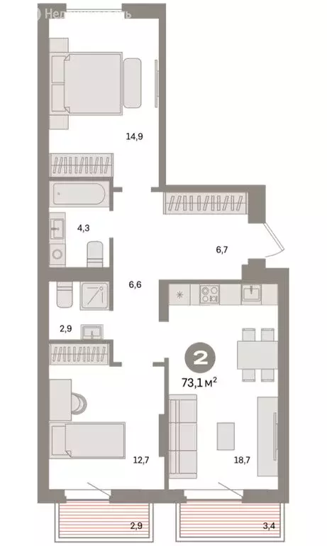 2-комнатная квартира: Екатеринбург, жилой район Сортировочный, ... - Фото 2