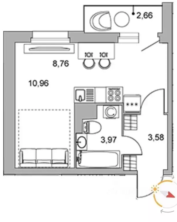 Студия Санкт-Петербург ул. Русановская, 20к1 (27.1 м) - Фото 1