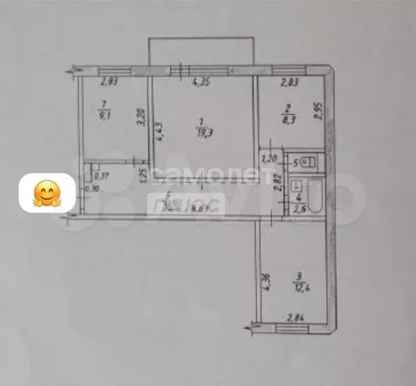 3-к. квартира, 69 м, 8/9 эт. - Фото 0
