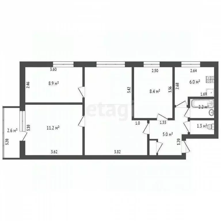 4-к кв. Башкортостан, Стерлитамак ул. Худайбердина, 72 (62.1 м) - Фото 1