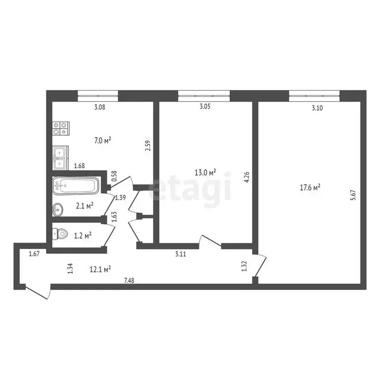 2-комнатная квартира: Чита, улица Евгения Гаюсана, 28 (53 м) - Фото 0