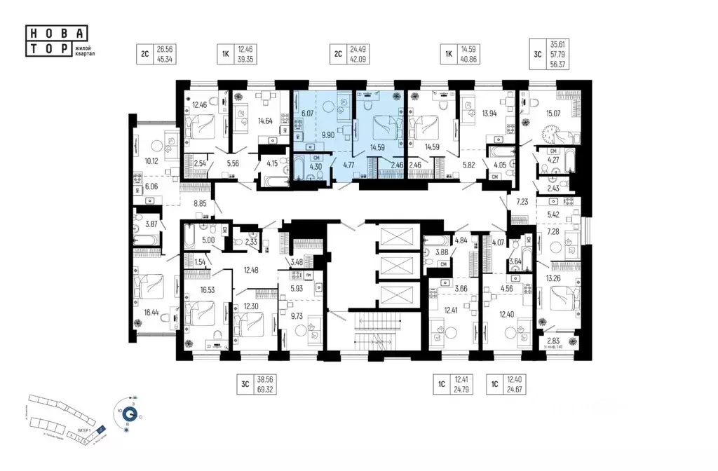 2-к кв. Башкортостан, Уфа Глумилино-1 мкр, Новатор жилой комплекс ... - Фото 1