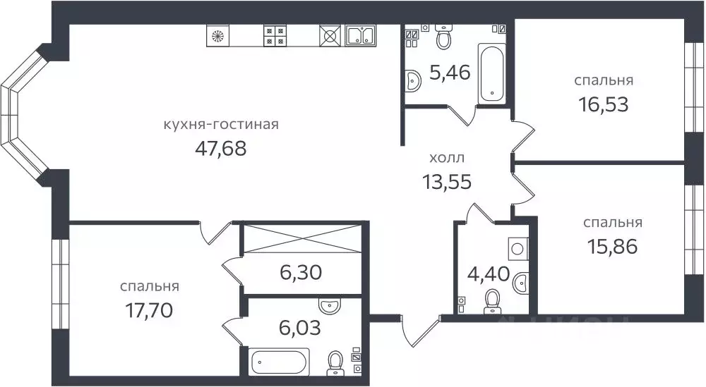 3-к кв. Санкт-Петербург проезд Петровская коса, 1к2 (138.7 м) - Фото 0