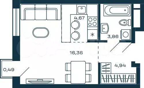 Квартира-студия, 30 м, 9/25 эт. - Фото 0