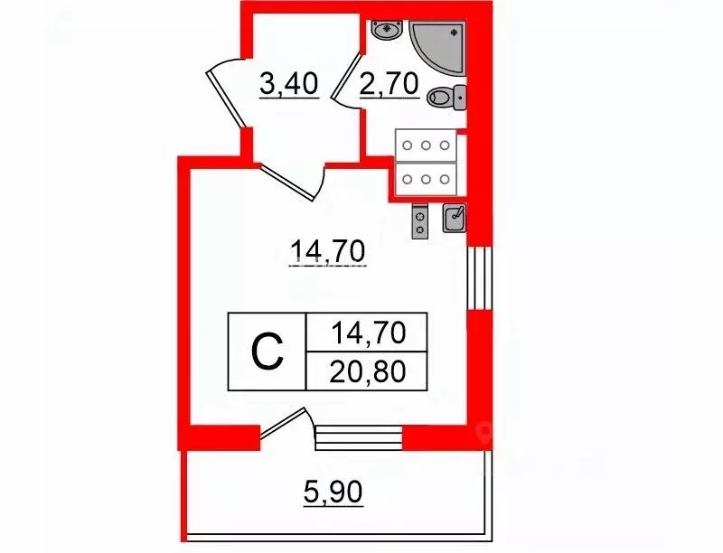 Студия Санкт-Петербург ул. Плесецкая, 10 (20.8 м) - Фото 1