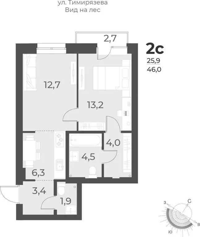 2-комнатная квартира: Новосибирск, Плановая улица, 60А (46 м) - Фото 0