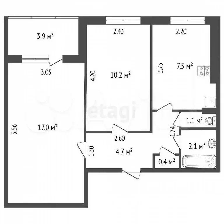 2-к. квартира, 43 м, 1/9 эт. - Фото 0