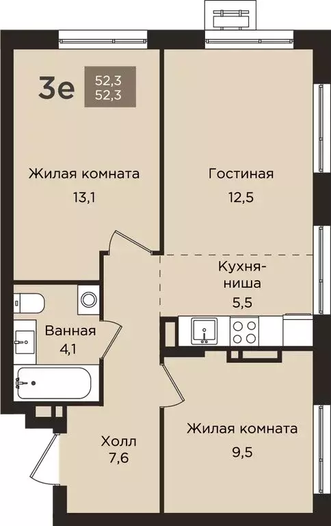 3-комнатная квартира: Пермь, микрорайон Новоплоский (52.3 м) - Фото 1
