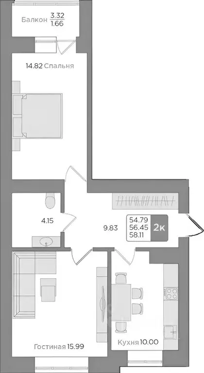 2-к кв. Калининградская область, Калининград Новгородская ул., 5к1 ... - Фото 2
