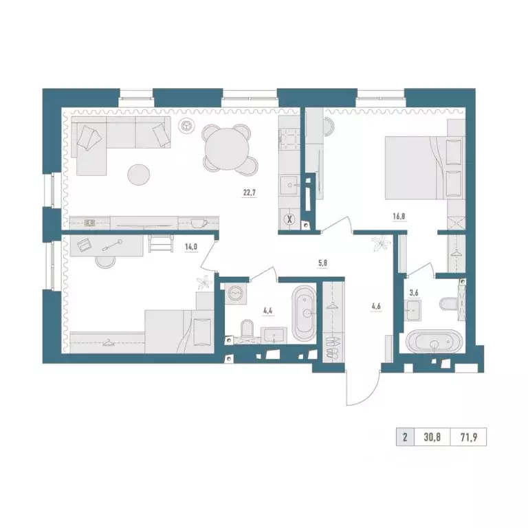 2-к кв. Башкортостан, Уфа Родина Парк жилой комплекс (71.9 м) - Фото 1