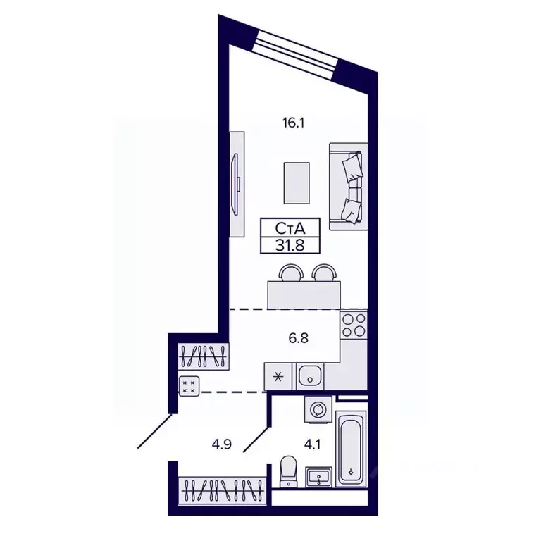 Студия Хабаровский край, Хабаровск ул. Карла Маркса, 96/1 (31.85 м) - Фото 1