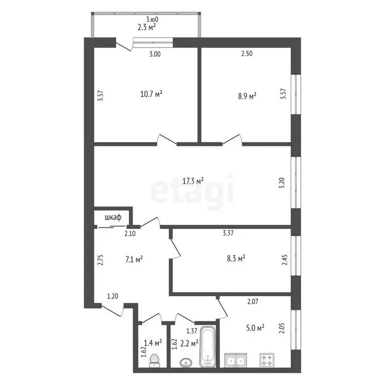 Квартира, 4 комнаты, 61.9 м - Фото 1