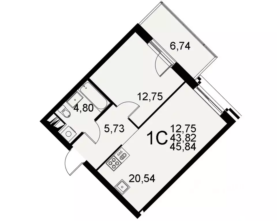 1-к кв. Тульская область, Тула Хлебная пл. (45.84 м) - Фото 0