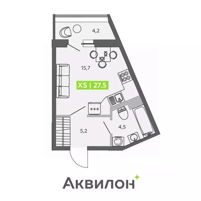 Студия Санкт-Петербург ул. Чирикова, 5 (27.5 м) - Фото 1