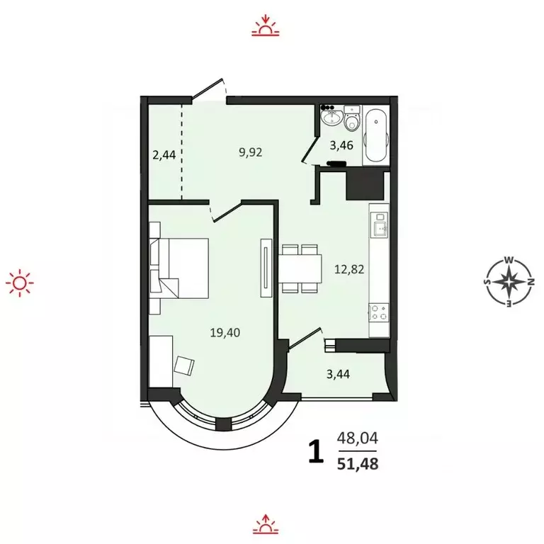 1-к кв. Хабаровский край, Хабаровск ул. Быстринская, 2 (51.48 м) - Фото 0