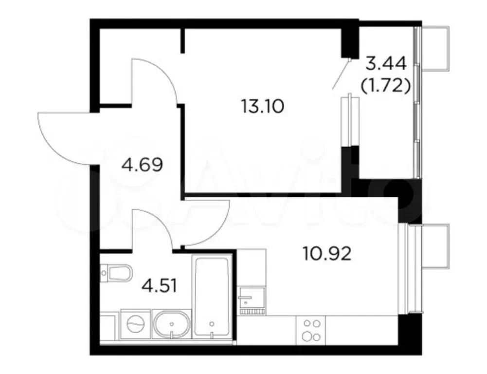 1-к. квартира, 34,9 м, 5/15 эт. - Фото 0