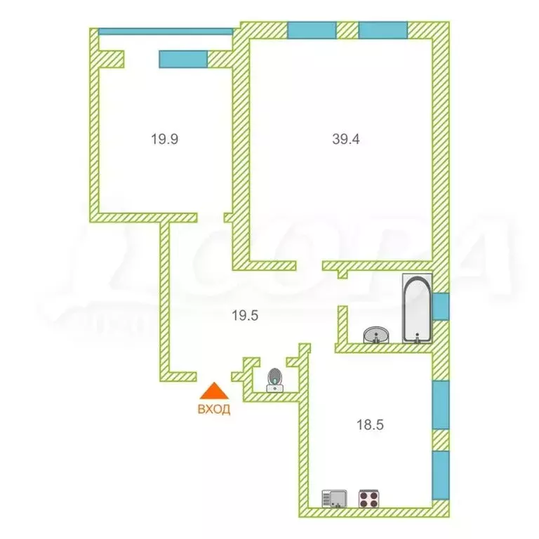 2-комнатная квартира: Тюмень, улица Розы Люксембург, 12к2 (63 м) - Фото 1
