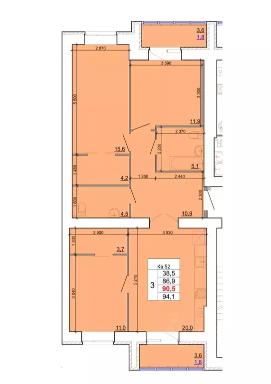 3-к кв. Костромская область, Кострома Кинешемское ш., 88 (90.5 м) - Фото 0