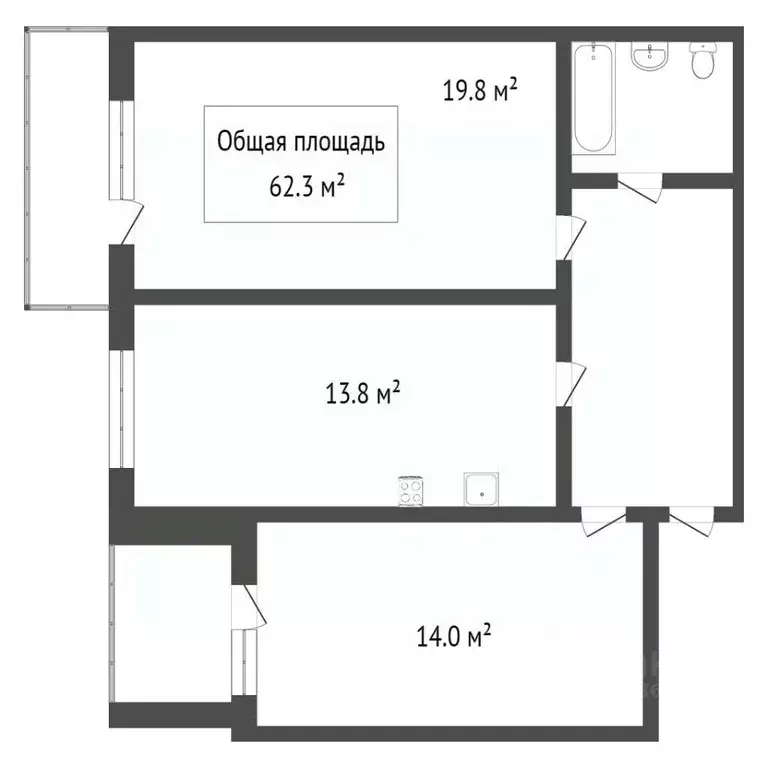 2-к кв. Томская область, Томск Тверская ул., 3 (71.3 м) - Фото 2