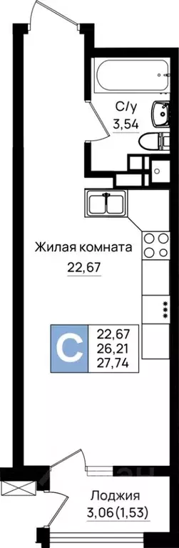 Студия Краснодарский край, Новороссийск 5-я Бригада мкр,  (27.74 м) - Фото 0