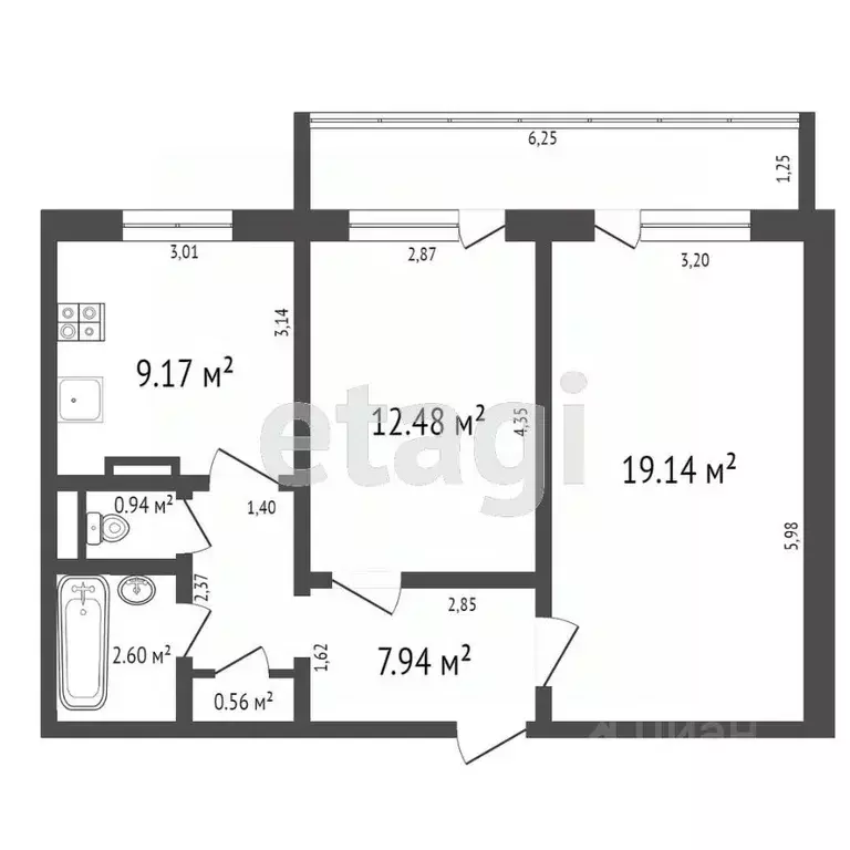 2-к кв. Ульяновская область, Ульяновск ул. Рябикова, 47 (56.4 м) - Фото 1