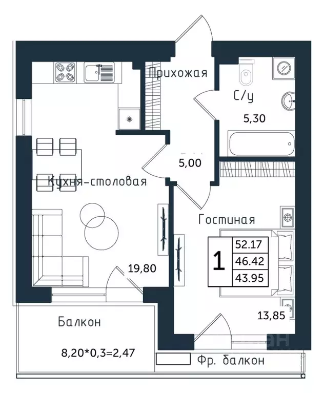 1-к кв. Калининградская область, Янтарный пгт ул. Советская (52.17 м) - Фото 1