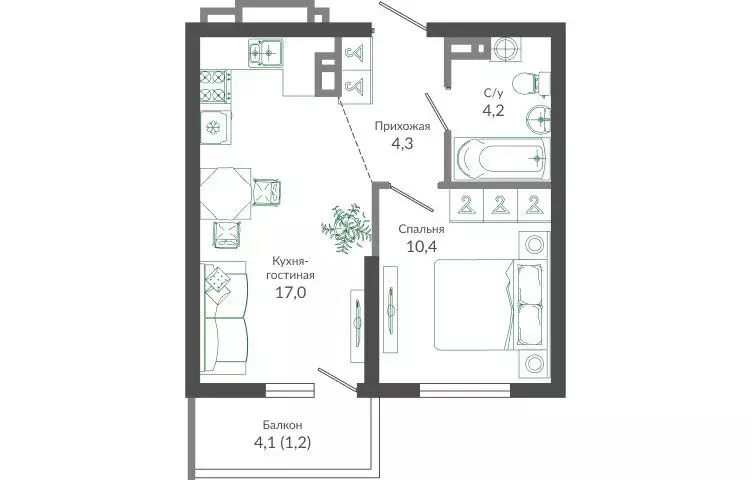 2-комнатная квартира: Сочи, улица Искры, 66/9к2 (37.5 м) - Фото 1