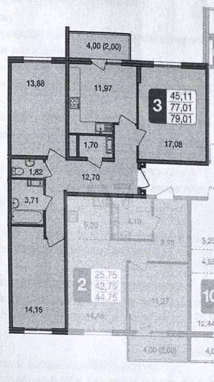 Доля в 3-к. квартире, 77,1 м, 7/25 эт. - Фото 0