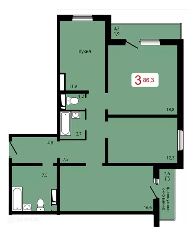 Продаётся 3-к квартира, 86.3 м - Фото 0