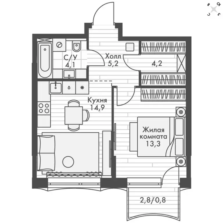 1-к кв. Нижегородская область, Нижний Новгород Черниговская ул. (42.5 ... - Фото 2