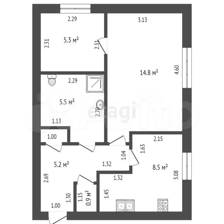 2-к. квартира, 40,7 м, 1/2 эт. - Фото 1