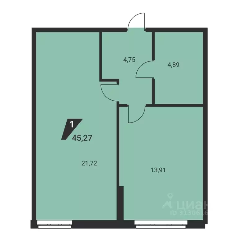 1-к кв. Свердловская область, Екатеринбург ул. Громова, 26 (45.27 м) - Фото 1