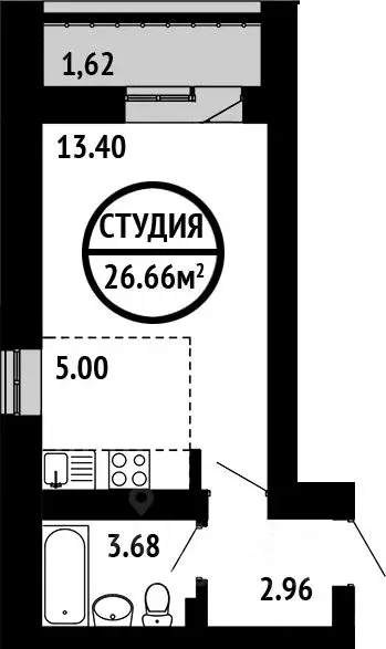 1-к кв. Башкортостан, Уфа ул. Природная, 7 (26.66 м) - Фото 0